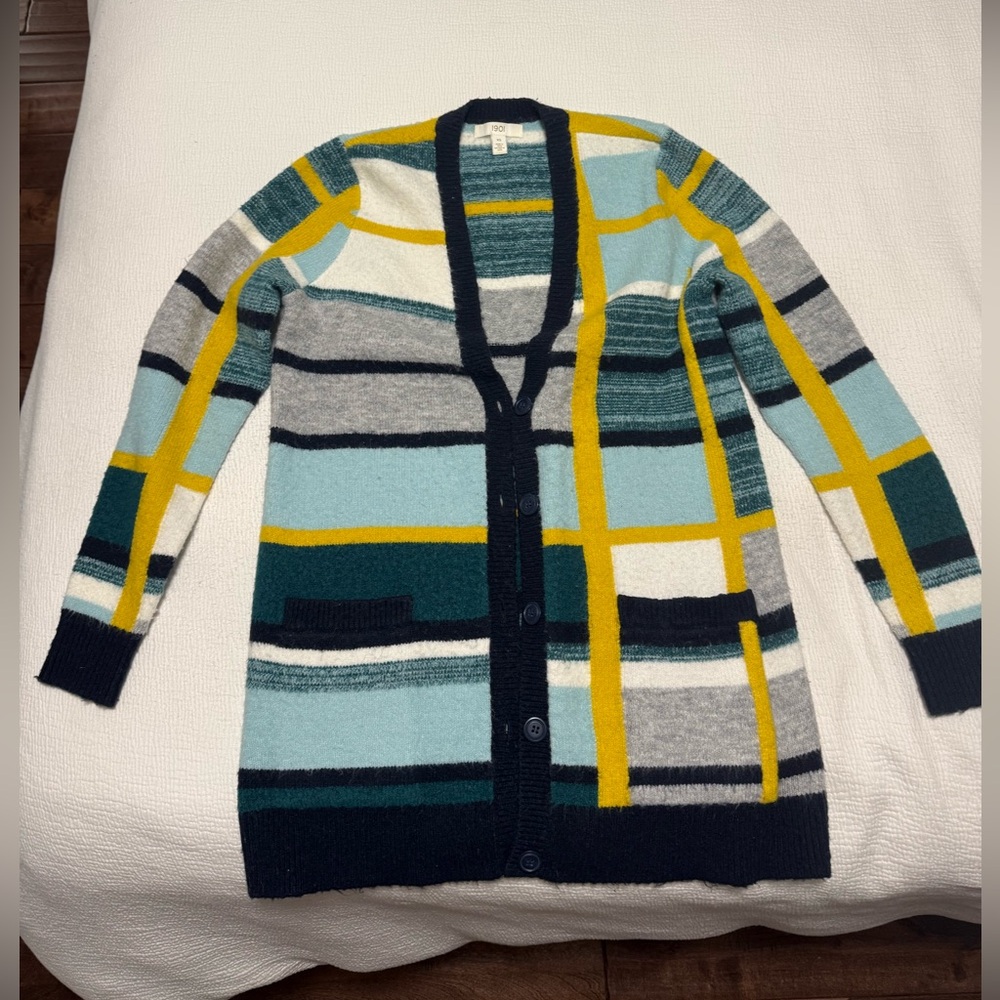 1901 Blue and White Striped Sweater Cardigan